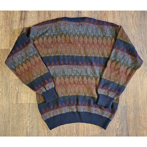 Vintage Sweater Men's Large Classic Grandpa Geometric Knit Pullover 1990s Grunge - Picture 5 of 5